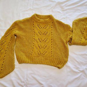 Chunky Knit Revolve Silverflint Cropped Balloon-Sleeved Sweater Size S